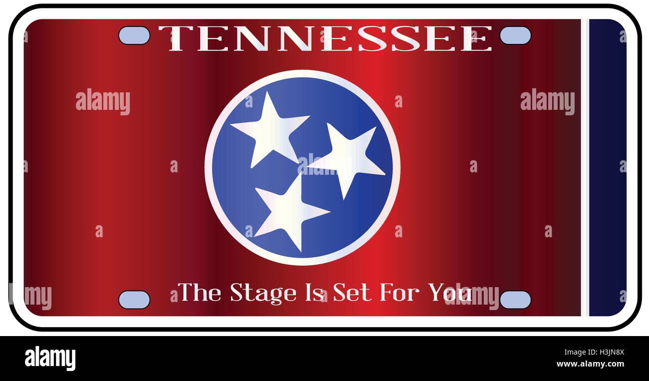 Tennessee state license plate in the colors of the state flag with the