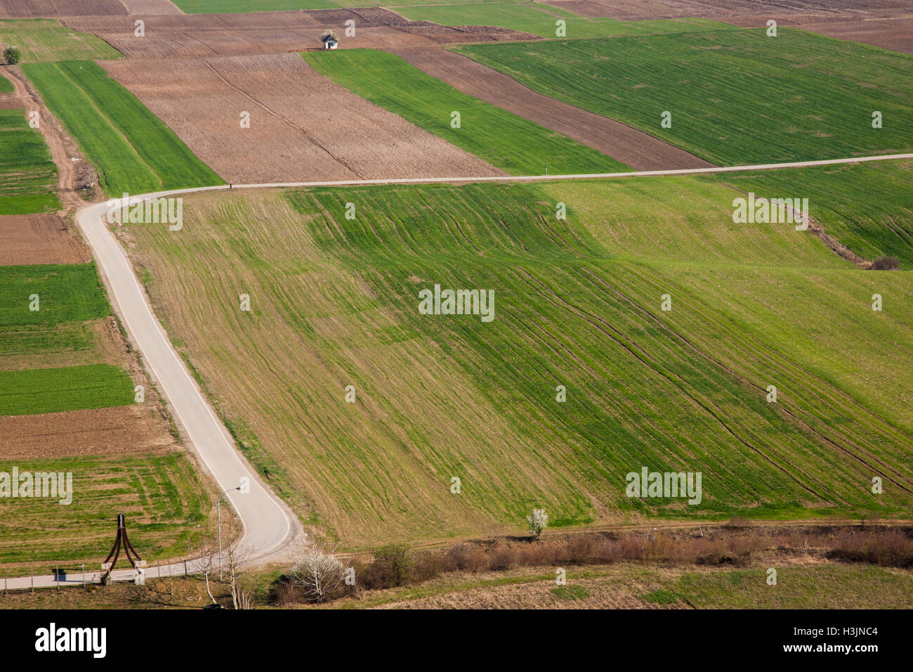Aerial view on colourful fields - Kostolac, Serbia. Stock Photo