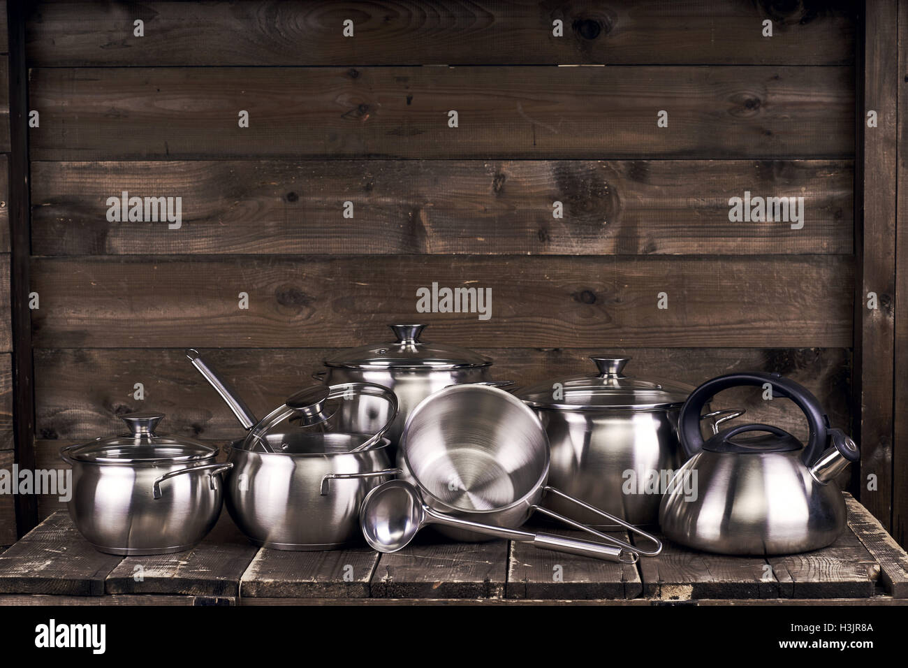 Stainless steel pots Stock Photo Alamy
