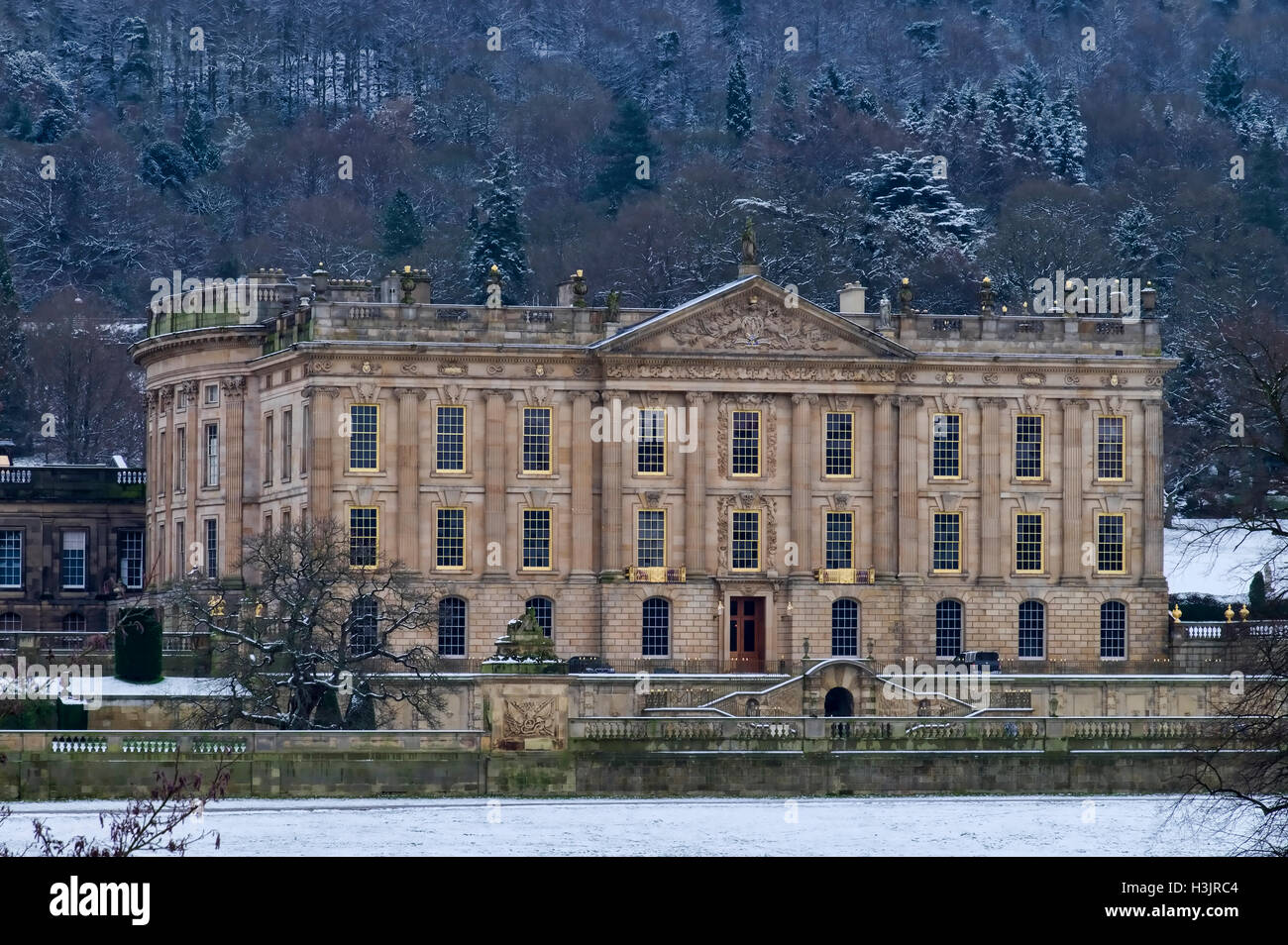Chatsworth House in Winter, Peak District National Park, Derbyshire