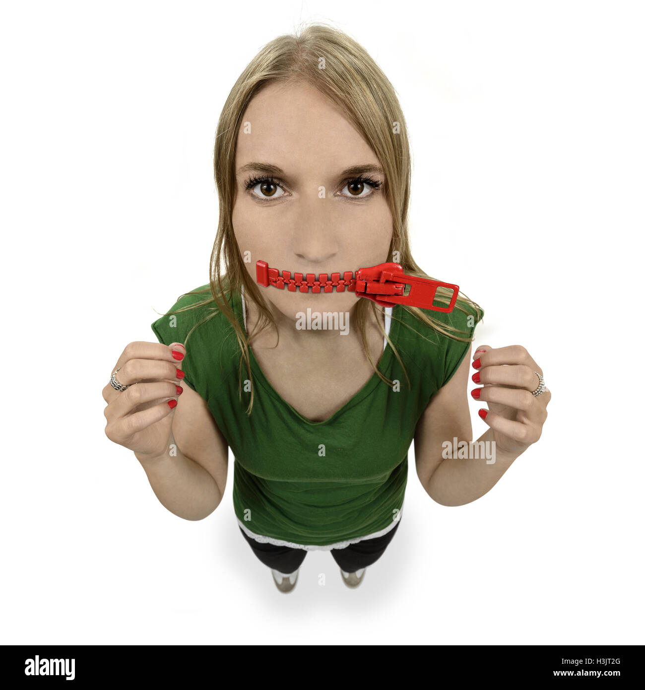 Woman zip mouth hi-res stock photography and images - Alamy