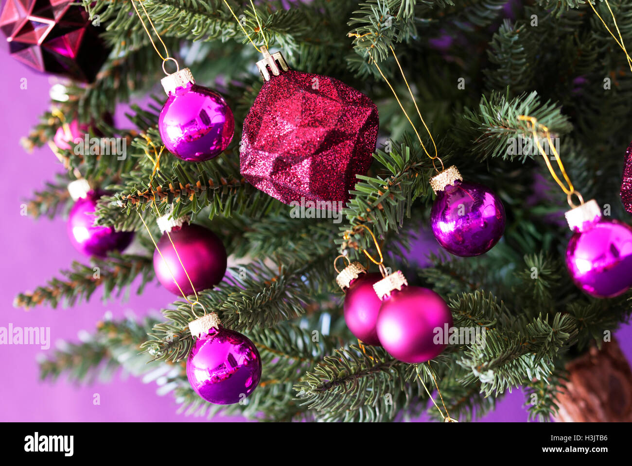 Blurry Rose Quartz Chrismas Balls On Tree Stock Photo