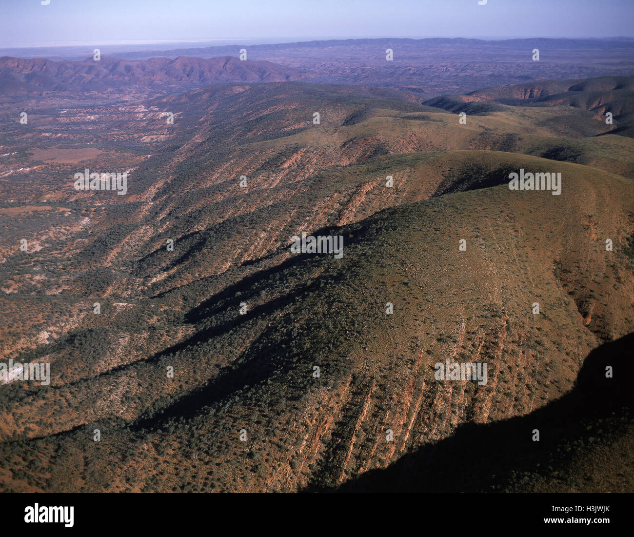 Aerial photograph of folded mountains in the North Flinders Ranges, Stock Photo