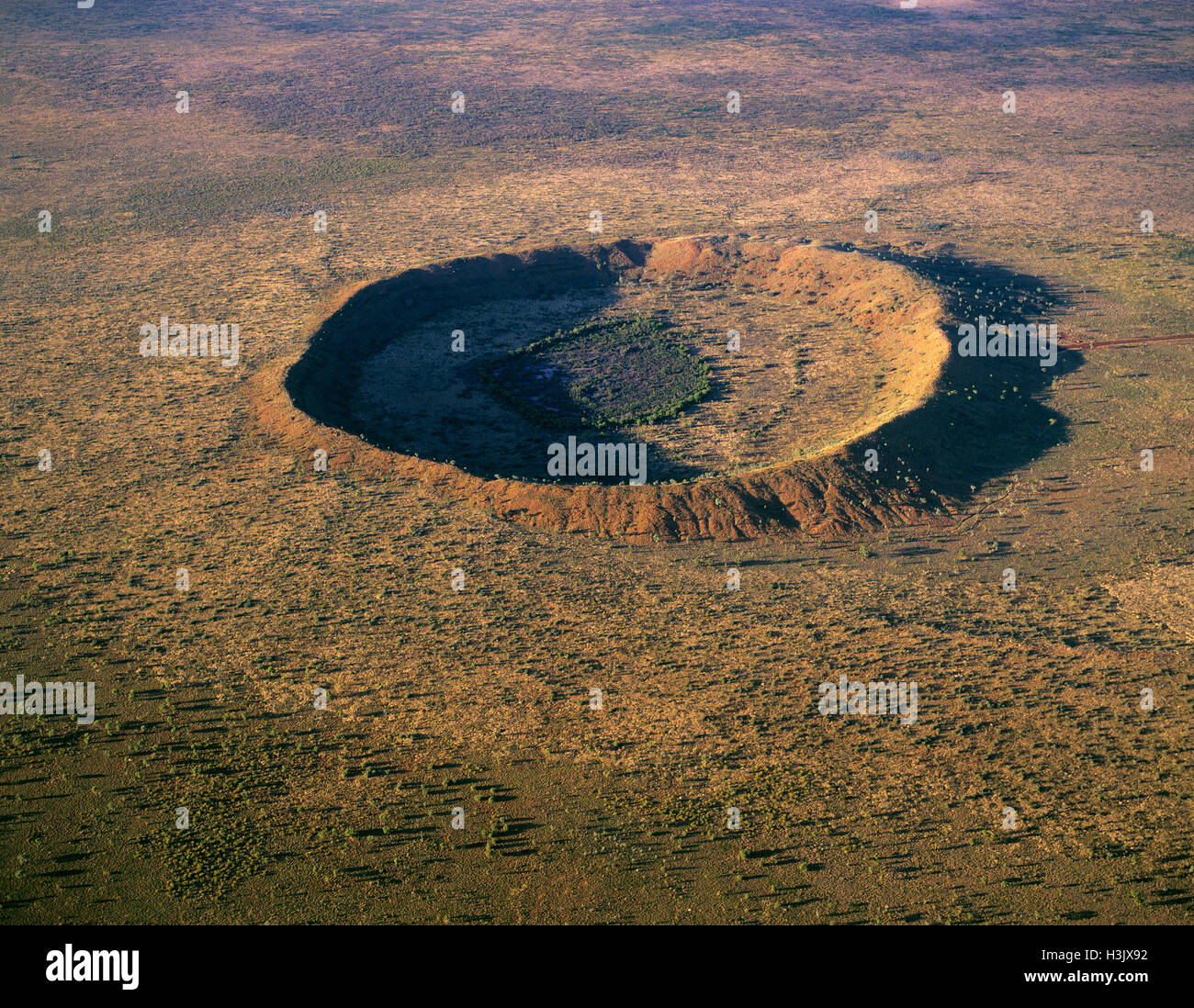 Wolfe Creek meteor crater, aerial photograph, Stock Photo