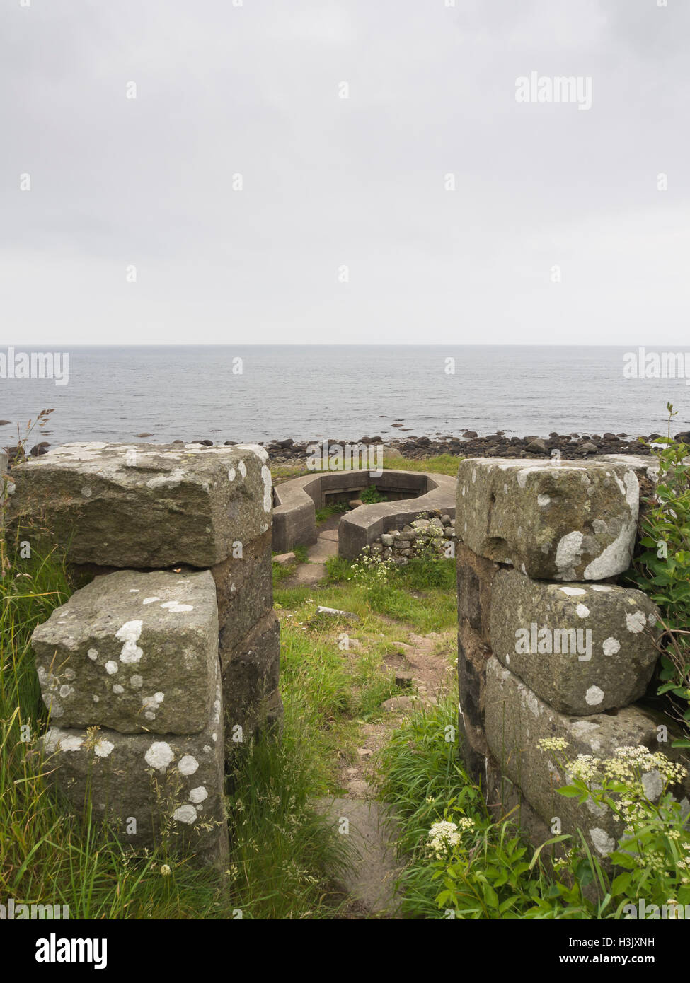 Ruins of German concrete defense posts are common along the north sea coast of Norway, here Lista Vest-Agder Norway Stock Photo