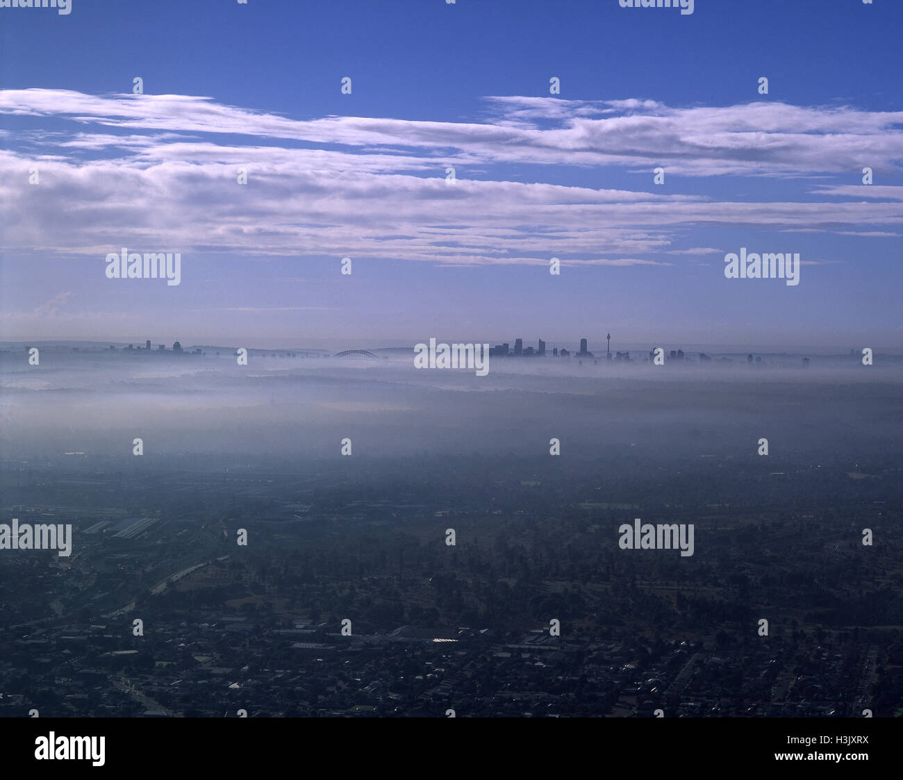 Smog enveloping Sydney. Stock Photo