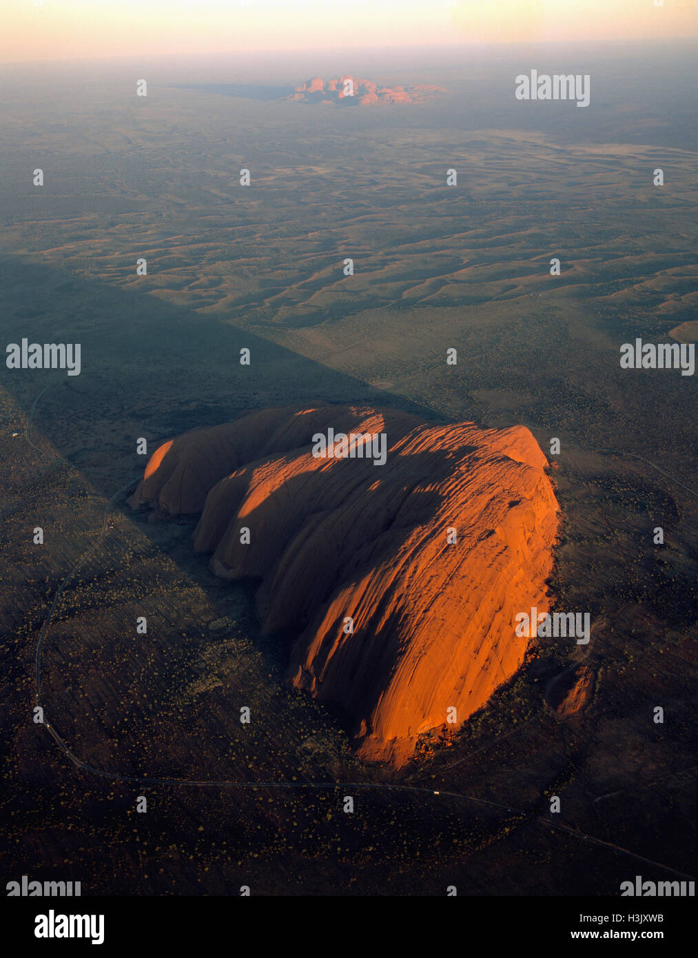 Aerial photograph of Uluru at sunrise, Stock Photo