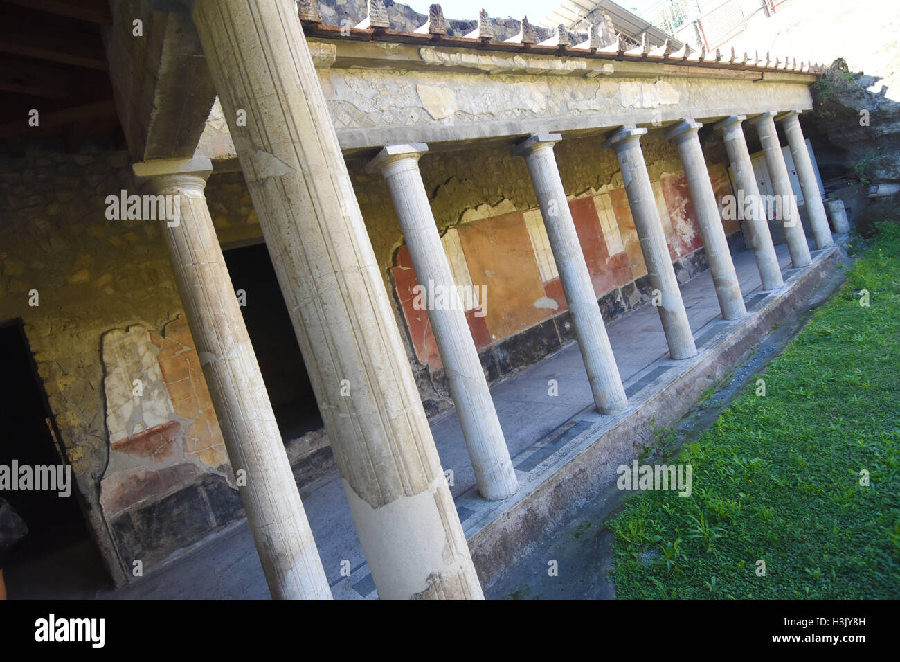 The Roman ruins and Frescoes at the Villa Oplontis in Torre Annunziata near Pompei Italy. Stock Photo