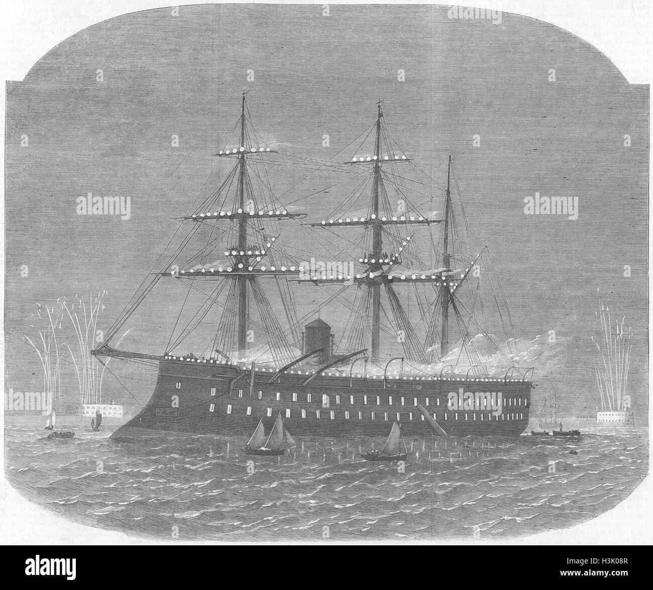 CHERBOURG Naval Fete French Ironclad Magenta 1865. Illustrated London News Stock Photo
