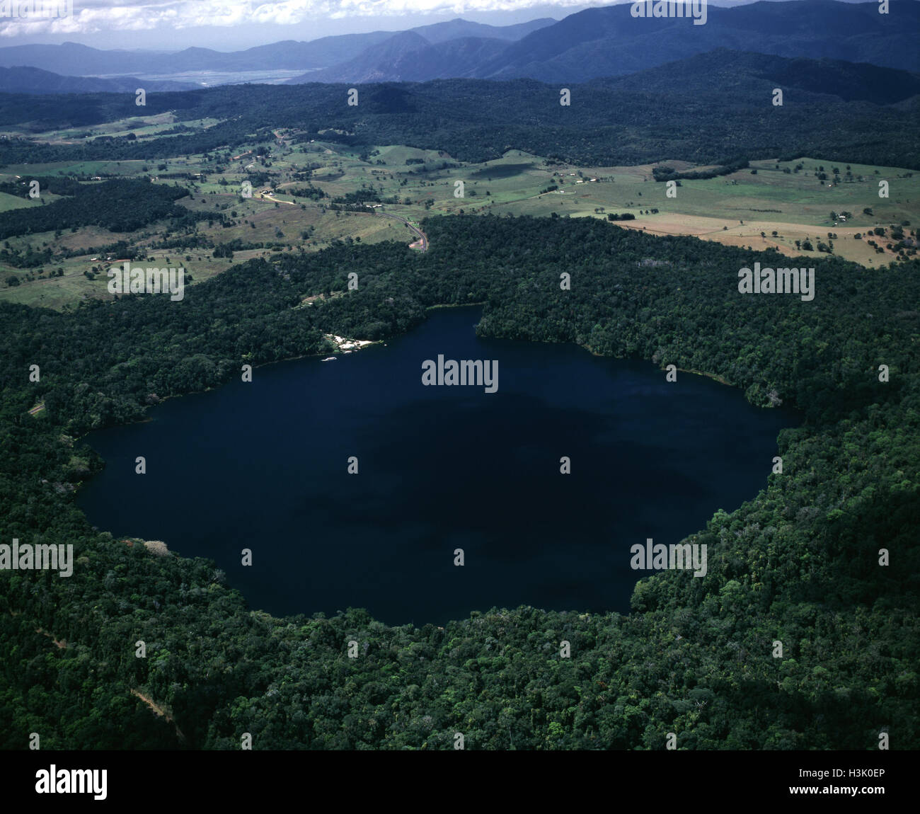 Lake Barrine, a maar or water-filled volcanic crater, Stock Photo