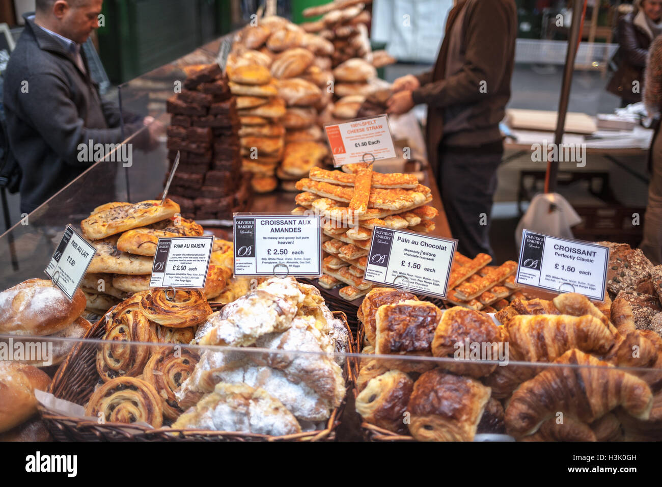 Borough Market, London UK Pastry products with price labels in the