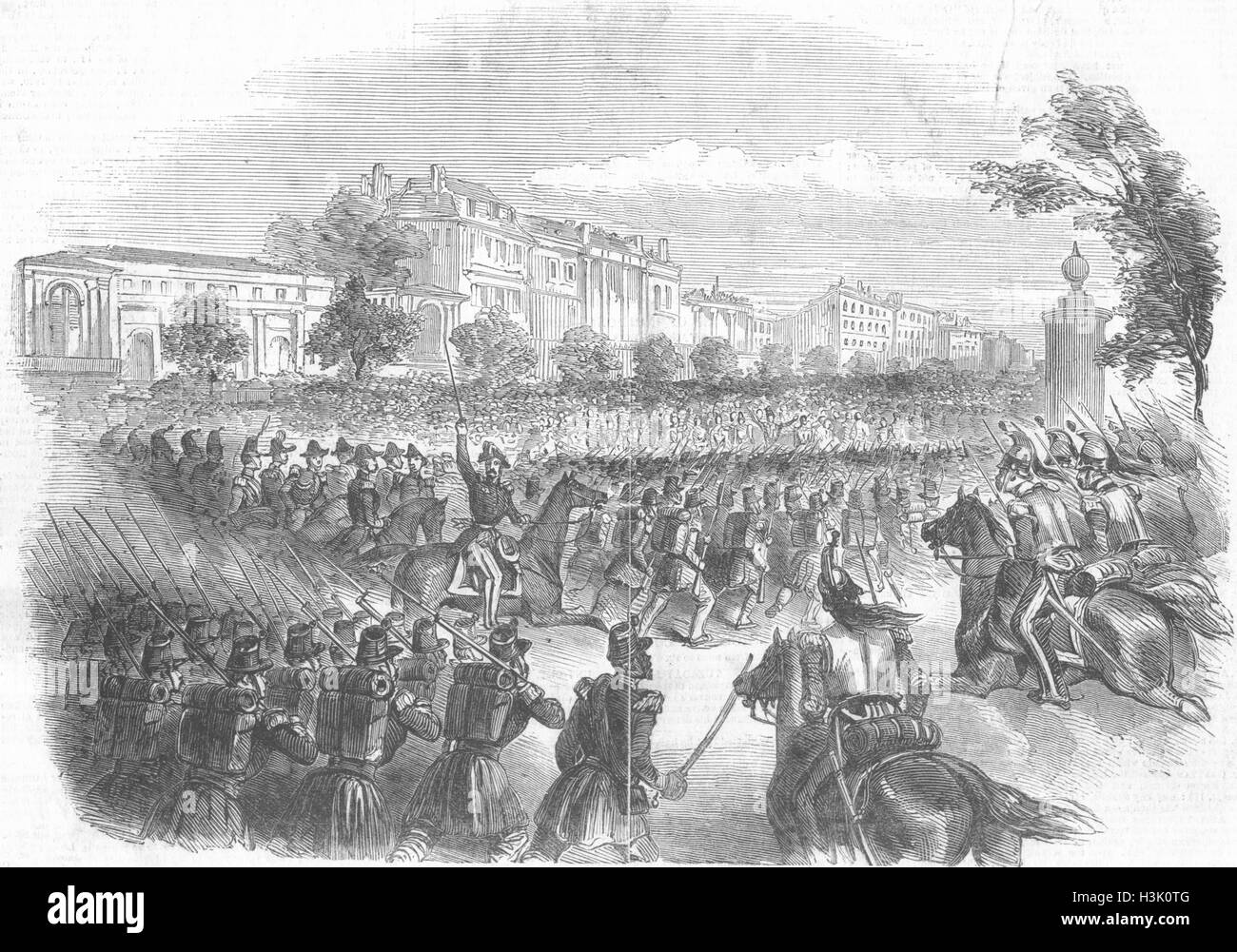 PARIS Gen Changarnier & rebels, Rue De La Paix 1849. Illustrated London News Stock Photo
