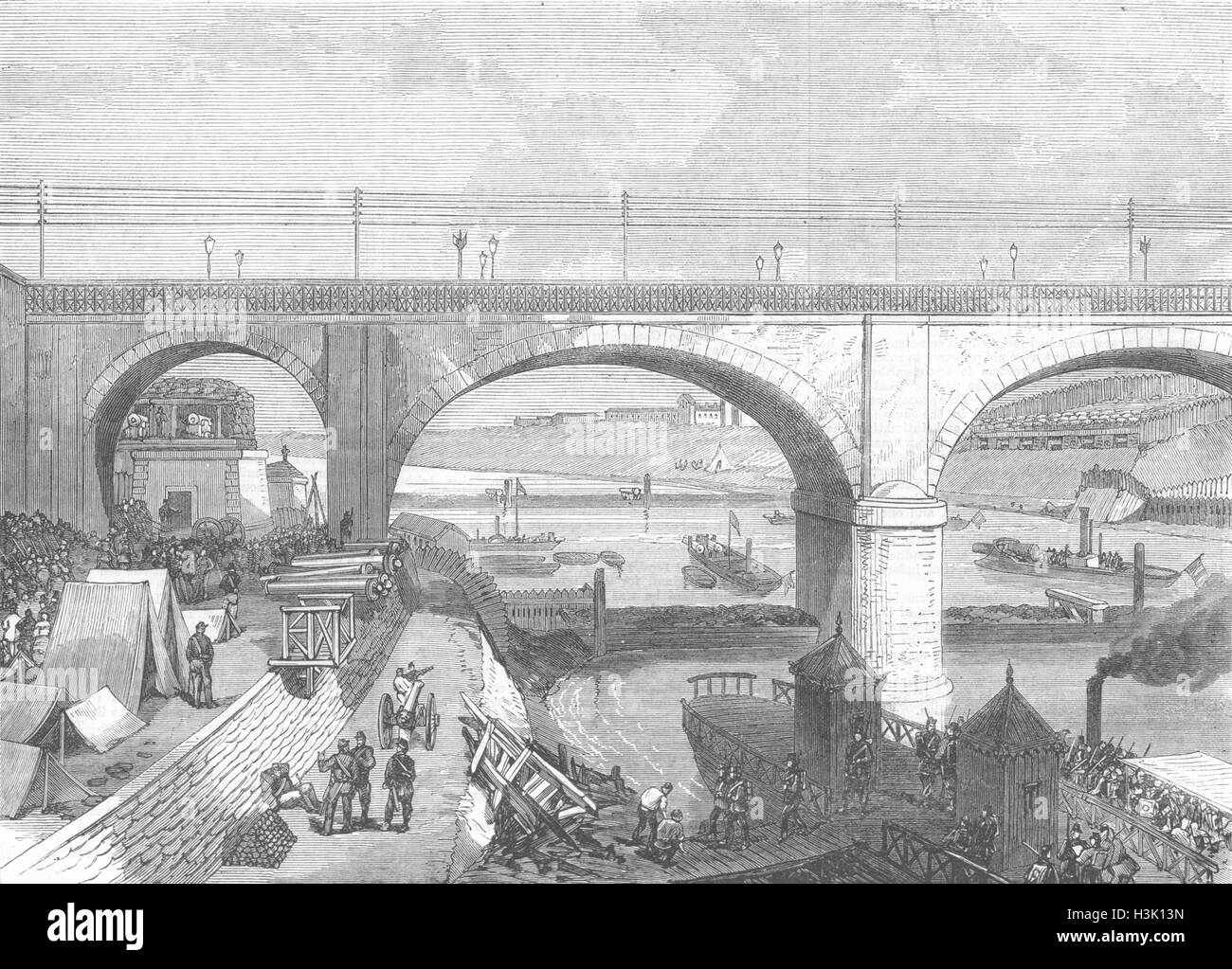 FRANCE War Defence of Paris-Pont Napoleon, Bercy 1870. Illustrated London News Stock Photo