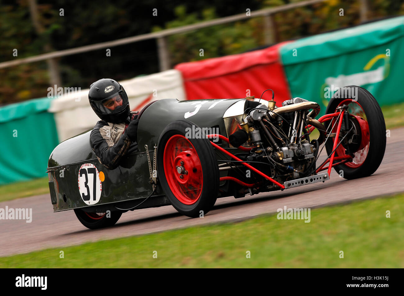 Vintage Morgan racer at Mallory Park Stock Photo
