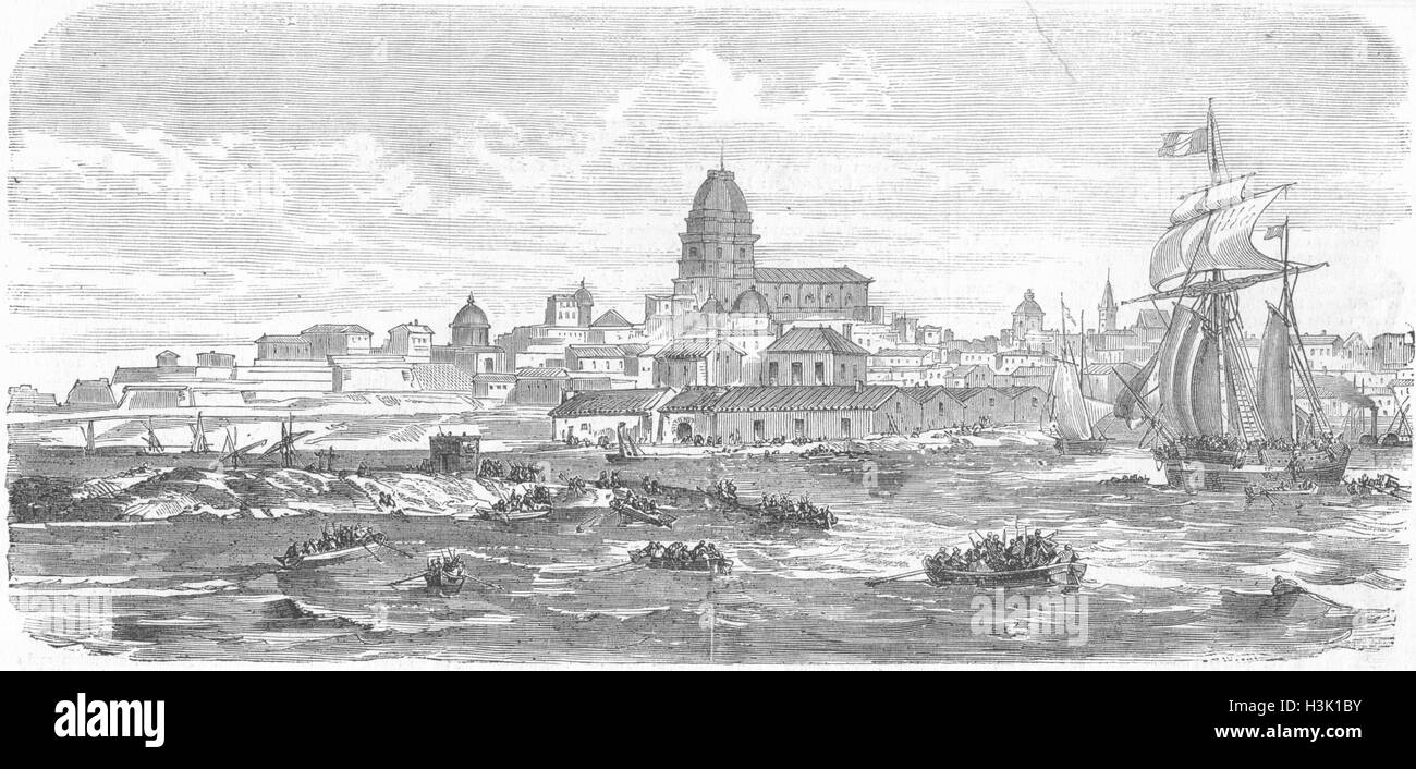 ITALY Landing of Garibaldi, Marsala, in Sicily 1860. Illustrated News of the World Stock Photo