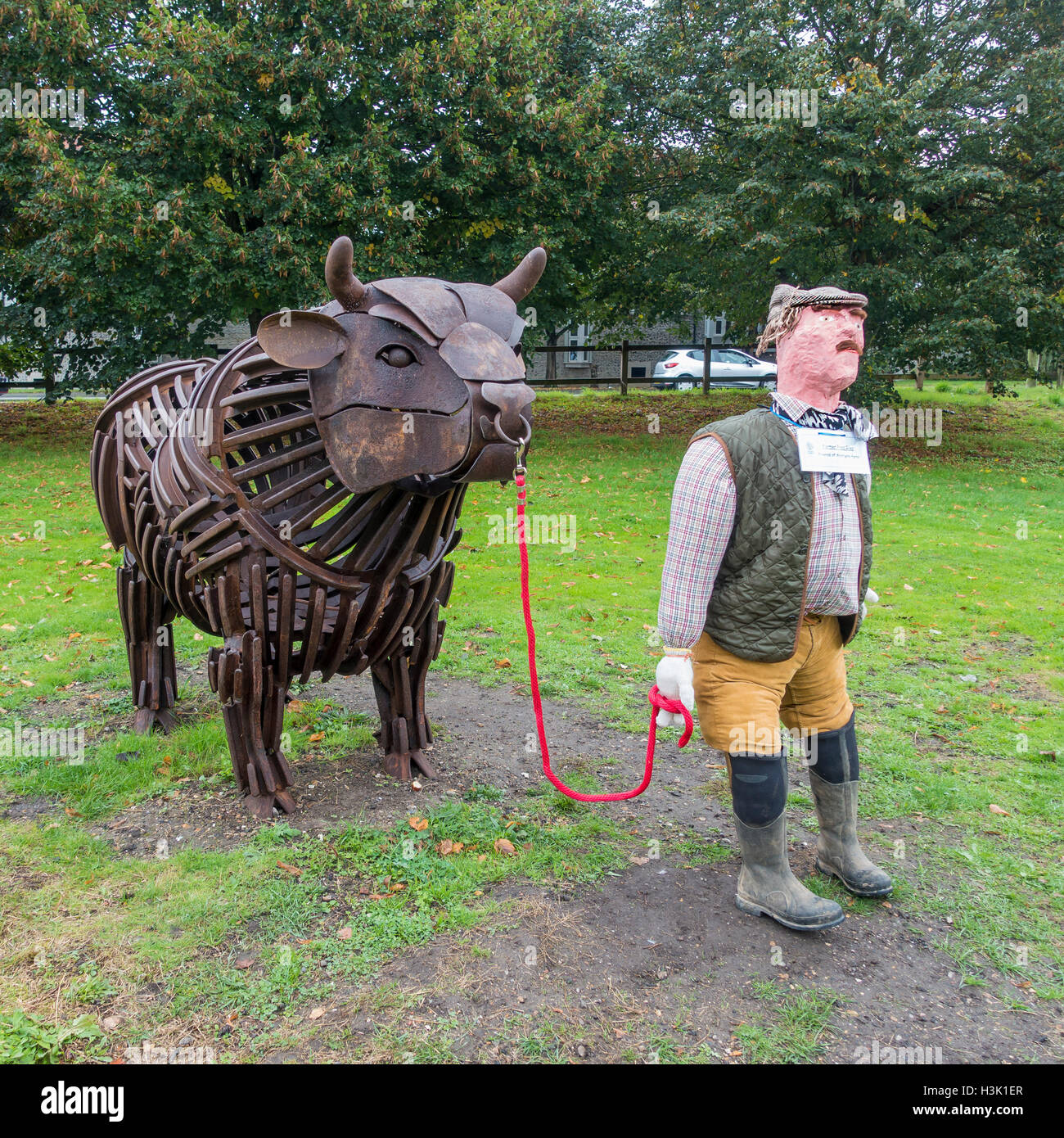 Scarecrow Competition. Farmer and Bull Westgate Parks Canterbury Kent Stock Photo