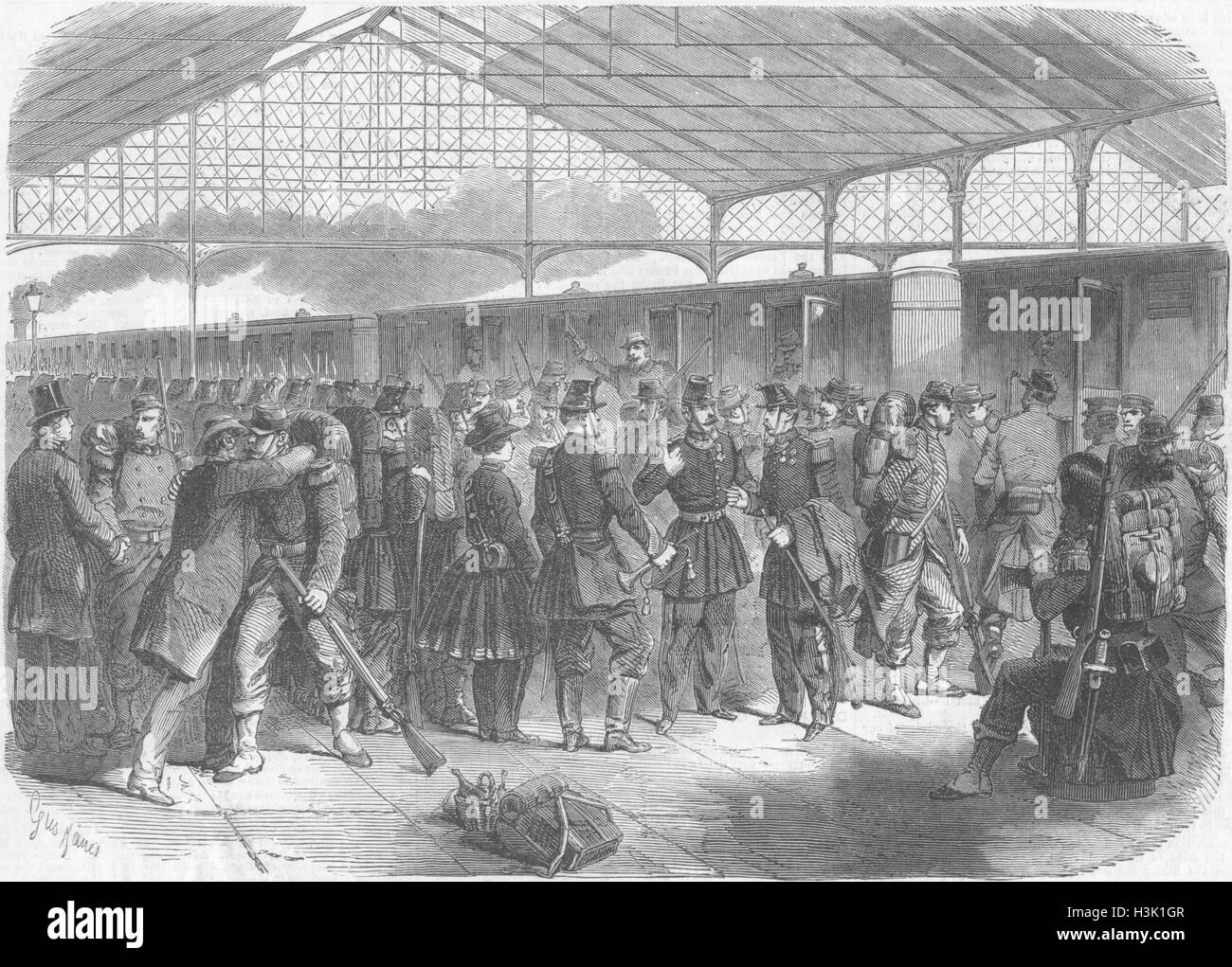 FRANCE Lyon Station-troops, Paris for Italian Army 1859. Illustrated Times Stock Photo