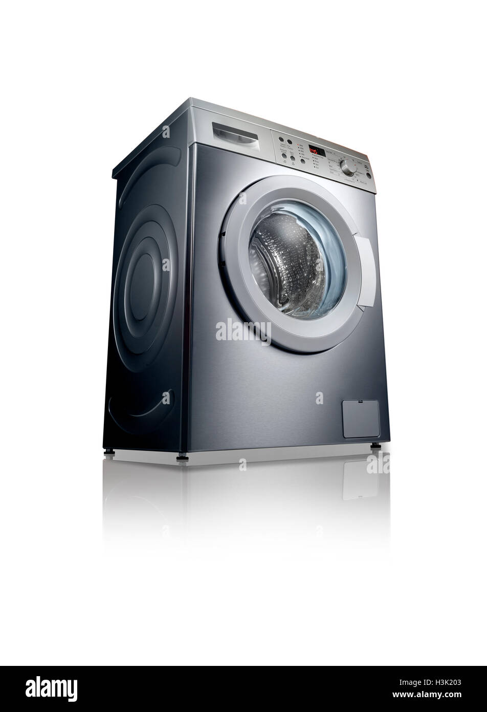 A shot of a washing machine with reflection on a white background. Stock Photo