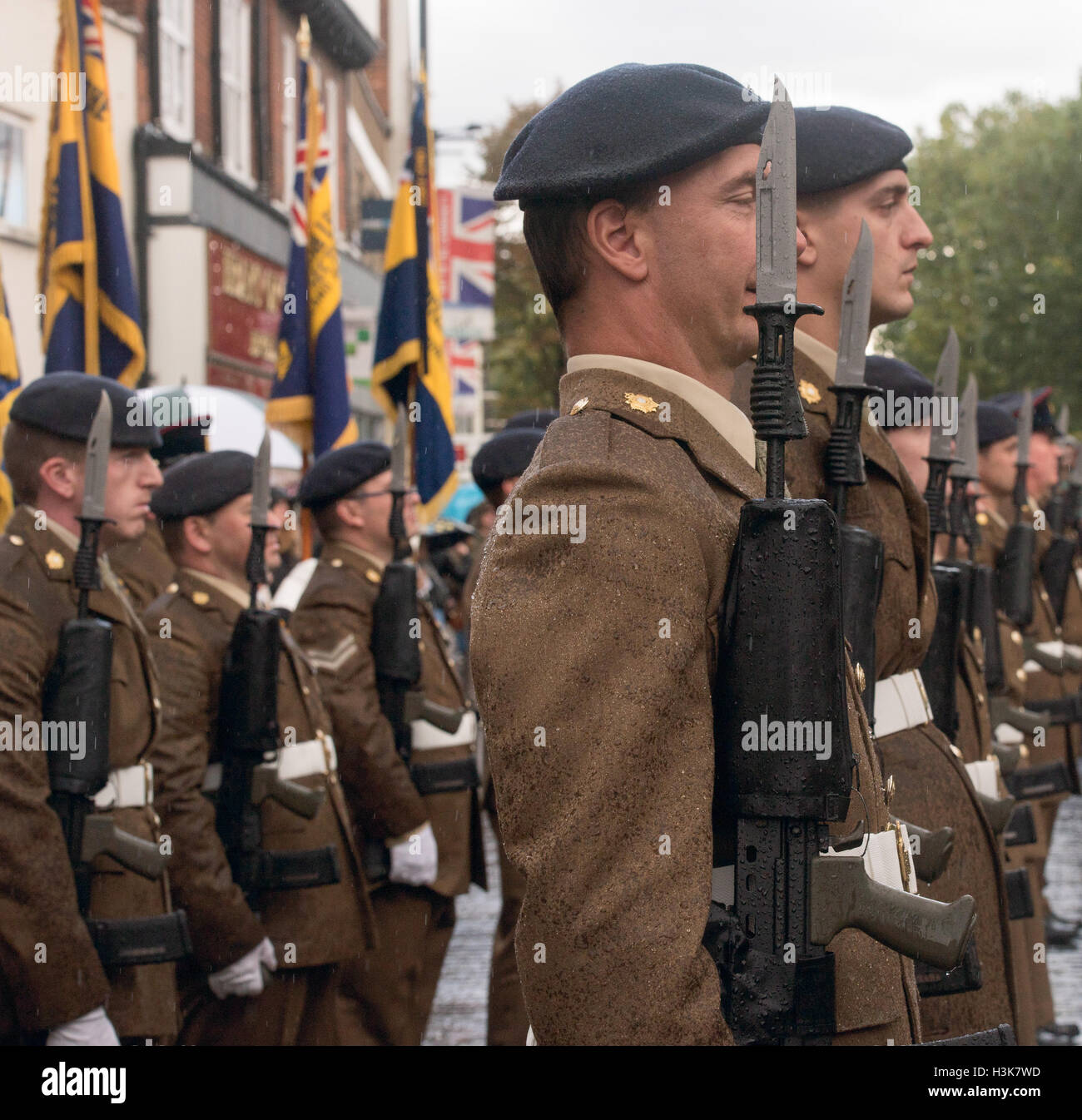brentwood, Essex, 9th October 2016, 124 Transport Squadron in Freedom of Entry ceremony in Brentwood, Essex with heavy rain Credit:  Ian Davidson/Alamy Live News Stock Photo