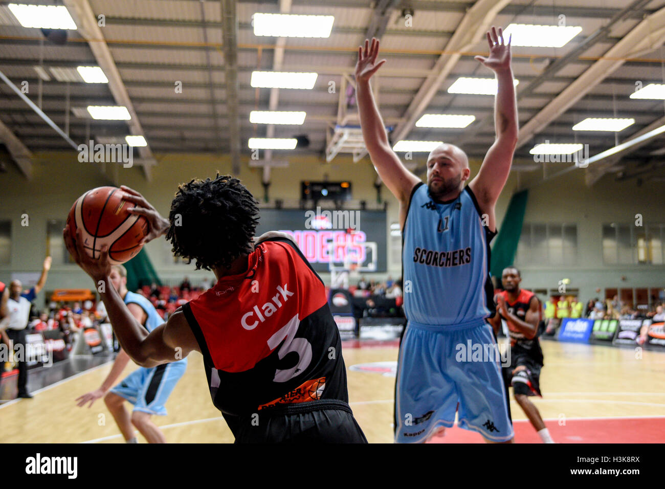 Leicester, UK. 9th October, 2016. BBL - Leicester Riders vs Surrey Scorchers, Leicester Community Sports Arena, 10/08/16. Credit:  Tom Flynn/Alamy Live News Stock Photo