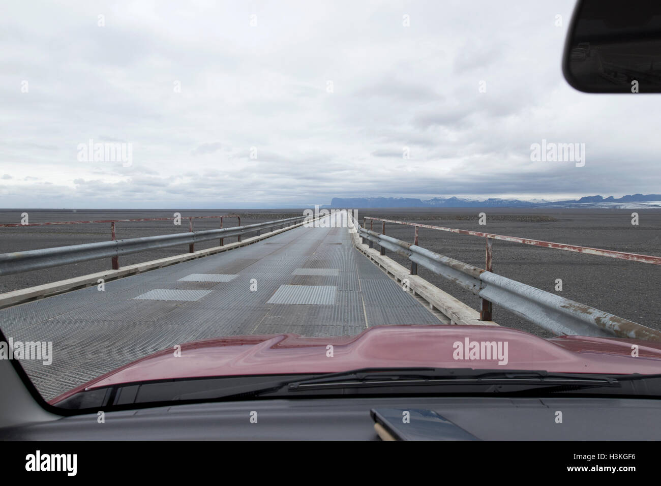 driving over skeidarabru single track old bridge on route 1 hringvegur Iceland Stock Photo
