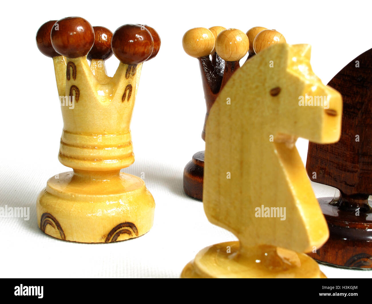 Chess pieces with bishops and knights Stock Photo