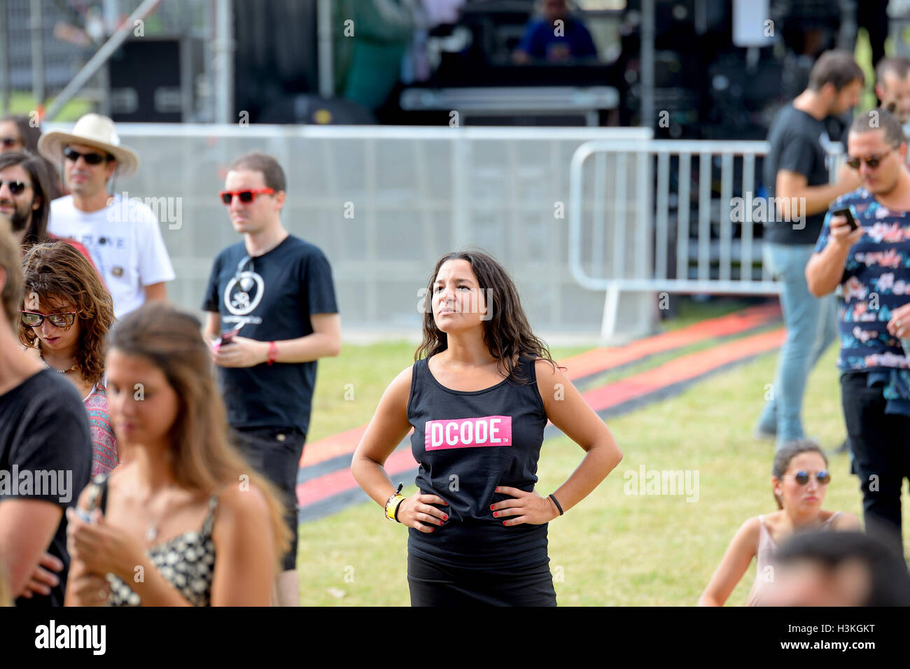 MADRID - SEP 13: People in an outdoors concert at Dcode Festival on September 13, 2014 in Madrid, Spain. Stock Photo