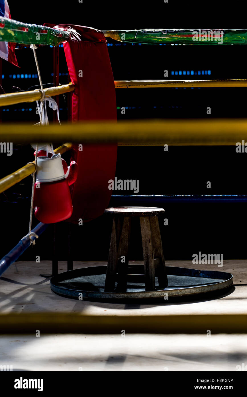 Boxer corner in fight club for boxer waiting drinking water between
