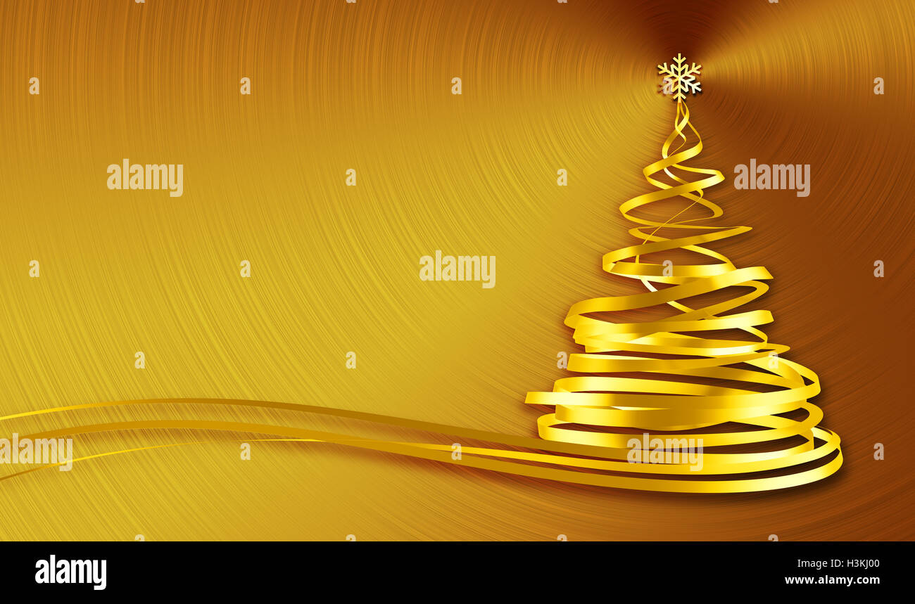 Christmas Tree From Gold Tapes Over Gold Background. 3D Illustration ...