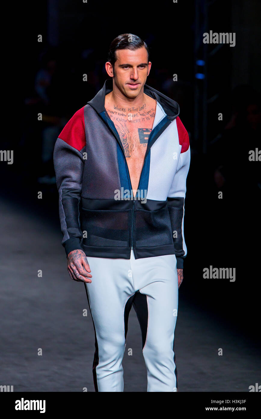 BARCELONA - FEB 4: Josef Ajram (model) walks the runway for the Miquel Suay collection at the 080 Barcelona Fashion Week 2015 Fa Stock Photo