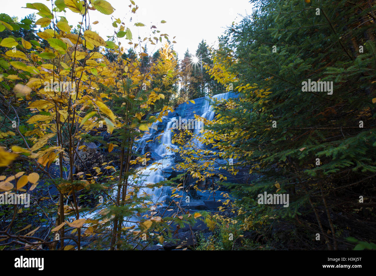 Beautiful and peaceful waterfall in autumn, Chute-aux-Rats, Mont Tremblant National Park, Canada Stock Photo