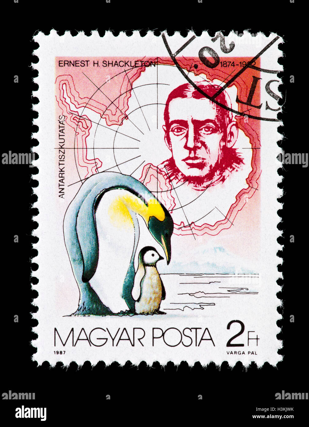 Postage stamp from Hungary depicting Ernest Shackleton, penguins and ...