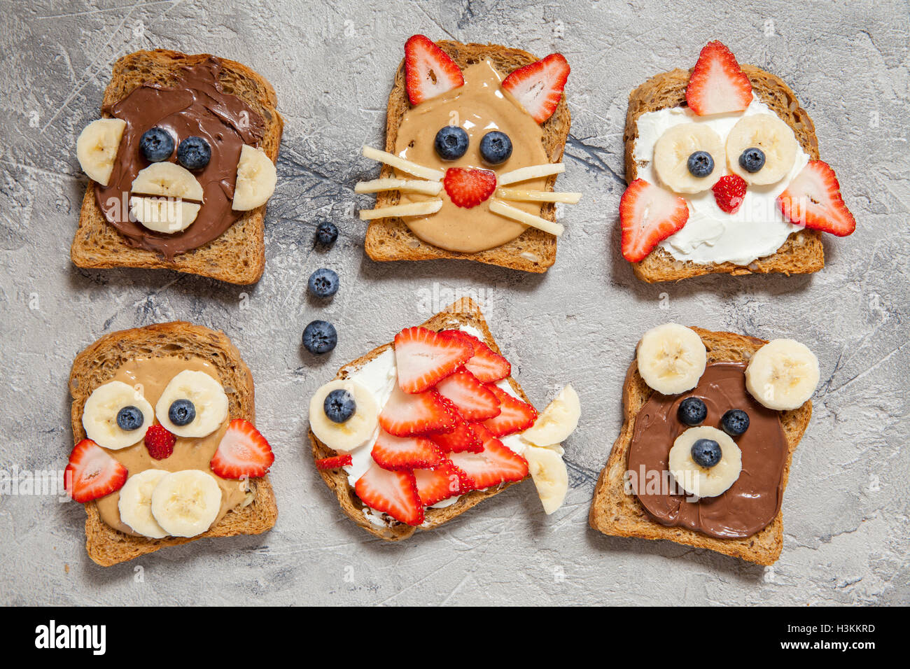 Funny animal faces toasts Stock Photo