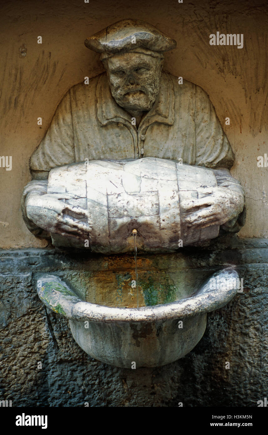 Italy, Lazio, Rome, Fontana Del Facchino, Man Holding Barrel Fountain Stock Photo