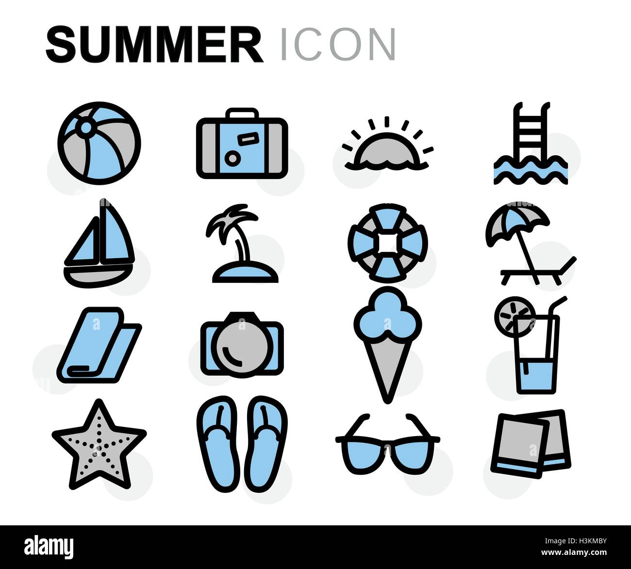 Vector flat line summer icons set on white background Stock Vector ...
