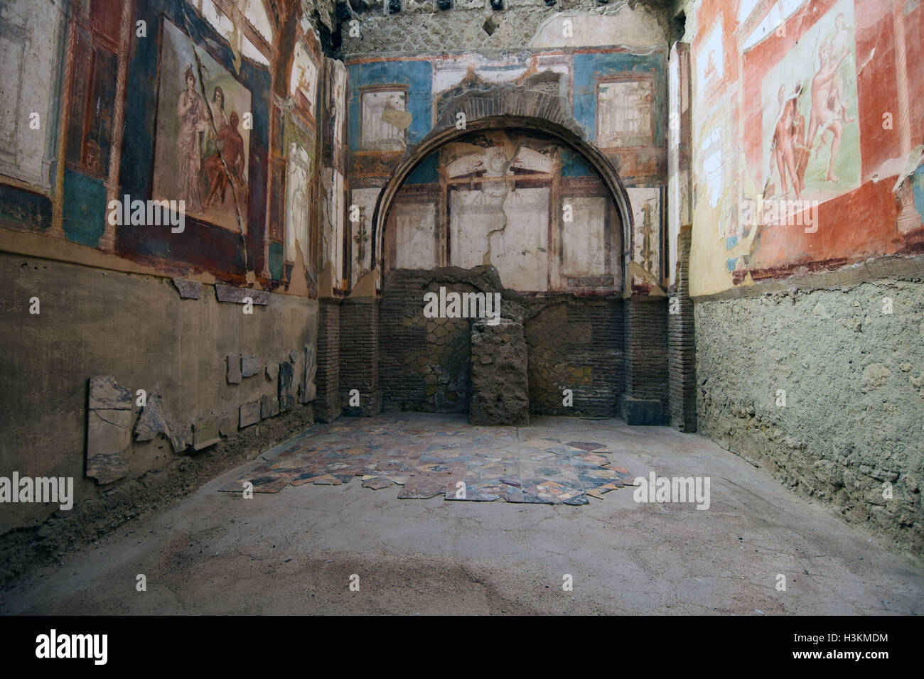 The Roman ruins, Bodies and Frescoes of Herculaneum near Pompei, Italy Stock Photo