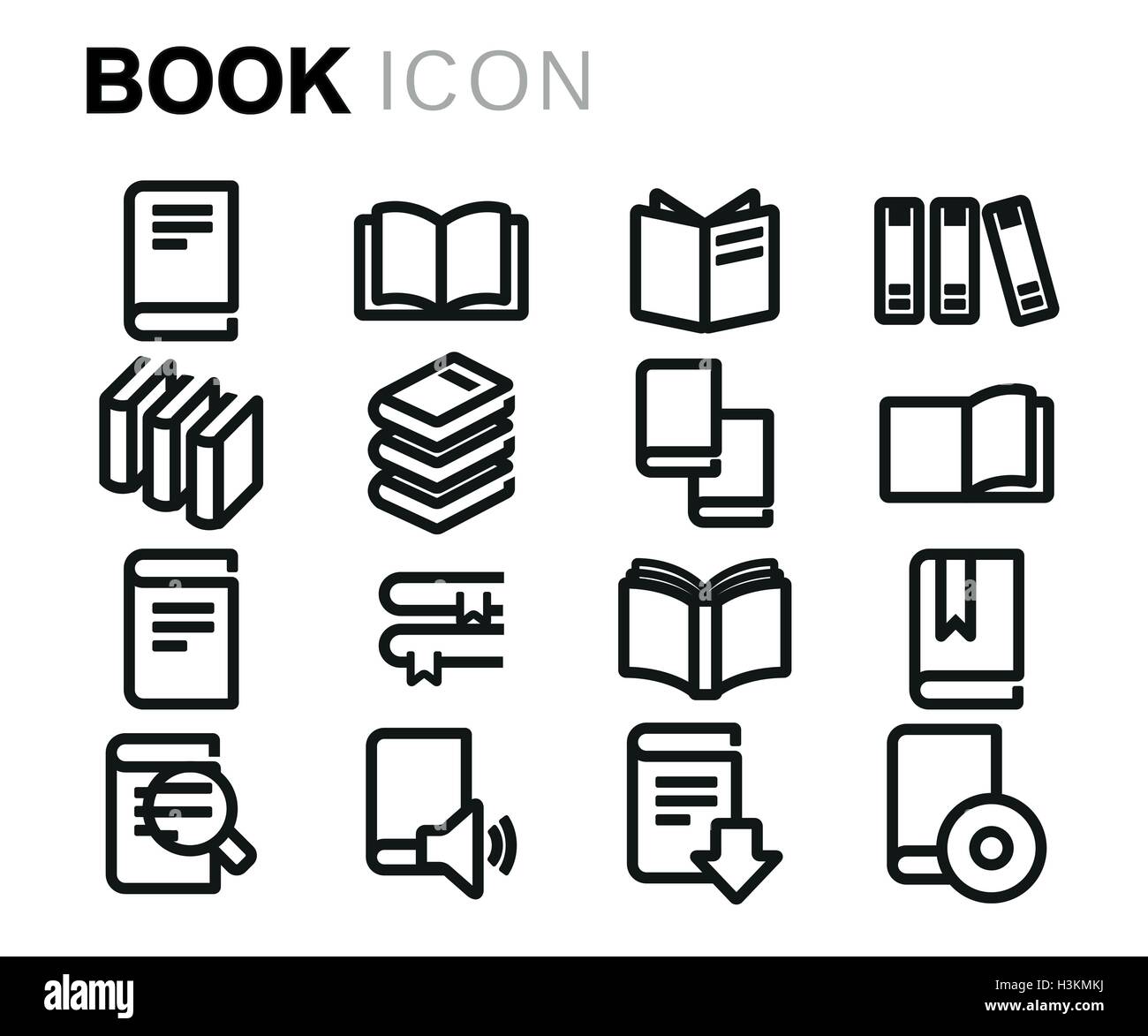 Vector black line book icons set on white background Stock Vector Image ...