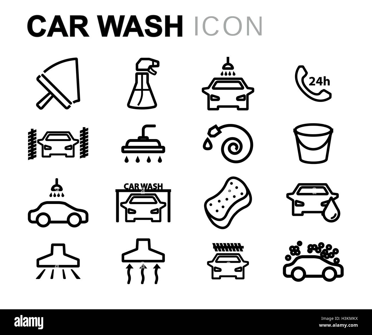 Vector black line car wash icons set on white background Stock Vector ...