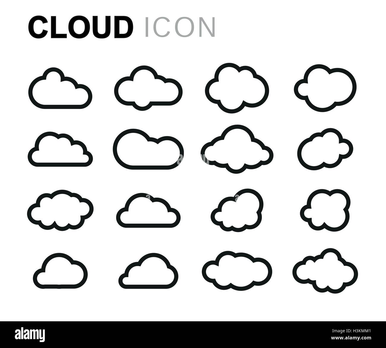 Vector black line cloud icons set on white background Stock Vector ...