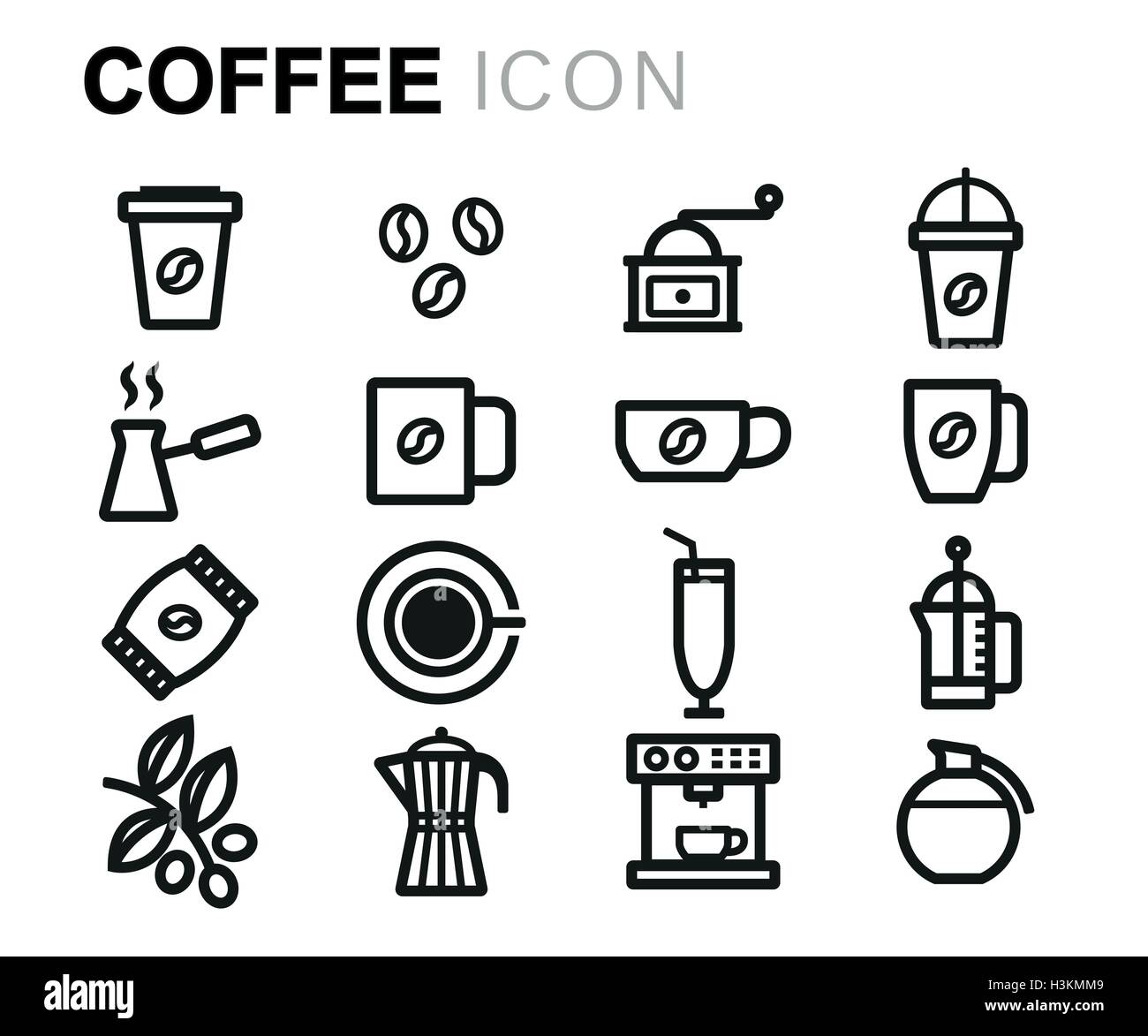Vector black line coffee icons set on white background Stock Vector ...