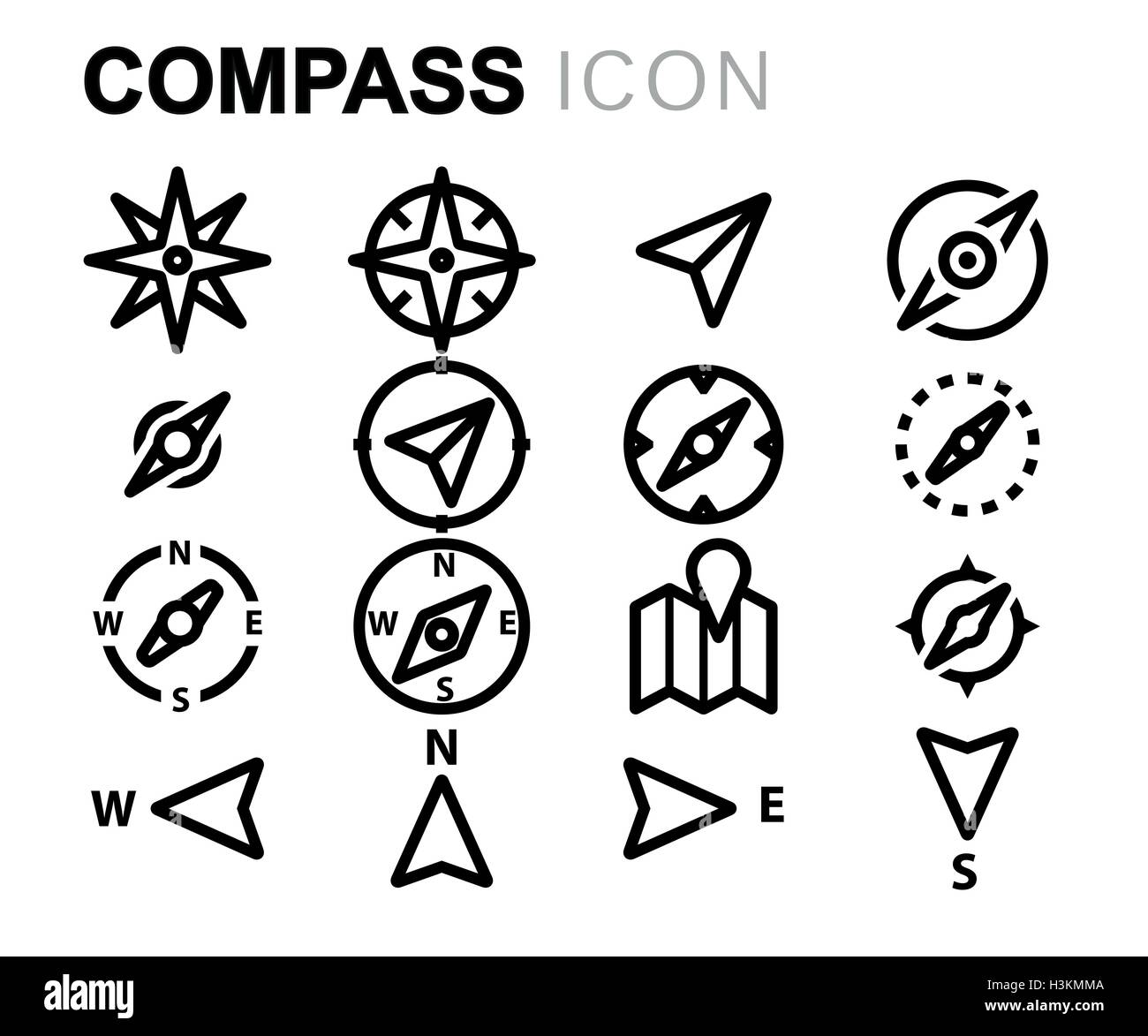 Vector black line compass icons set on white background Stock Vector ...
