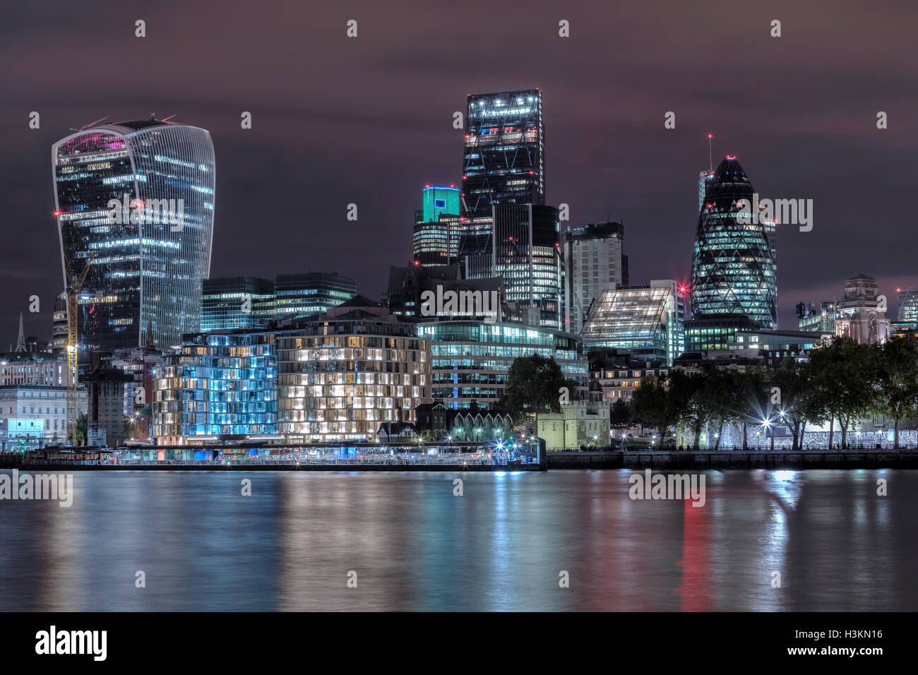 skyline of London at night, England, UK Stock Photo