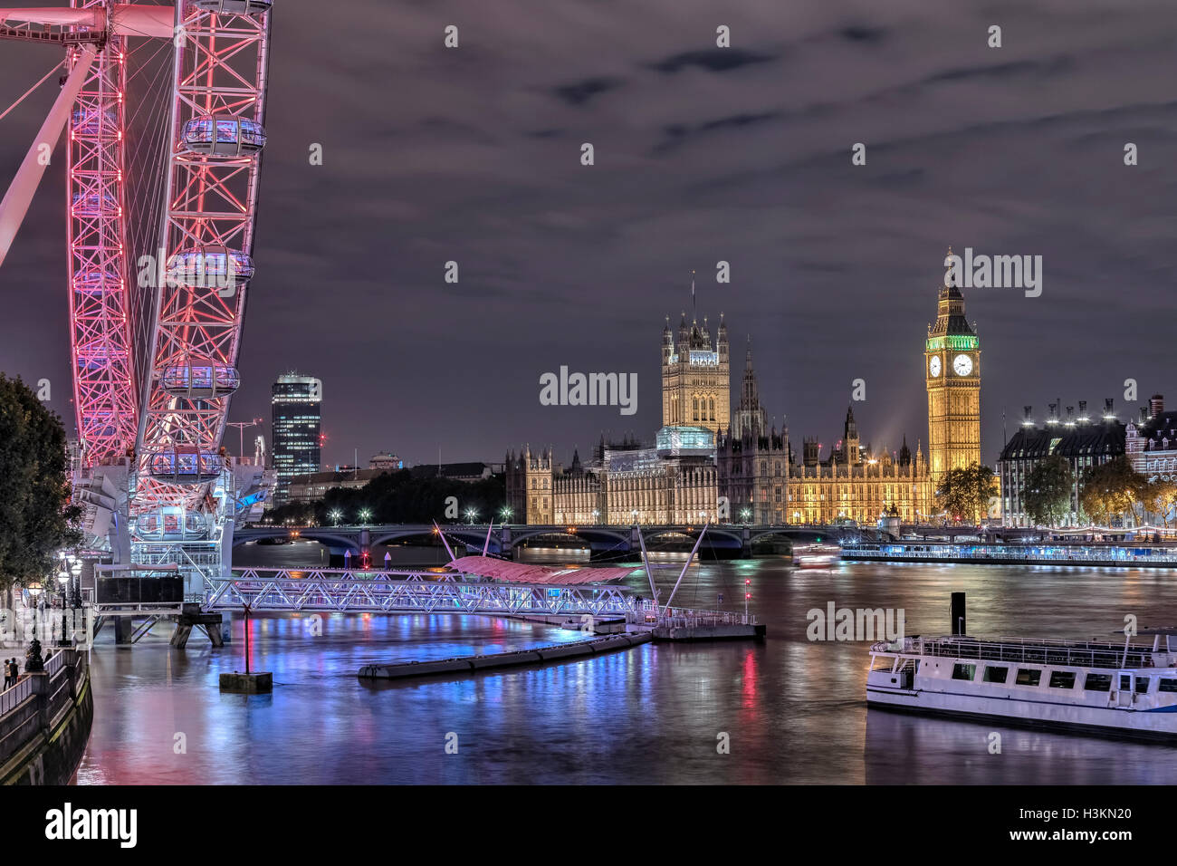 Westminster, Big Ben, London Eye, London, England, UK Stock Photo