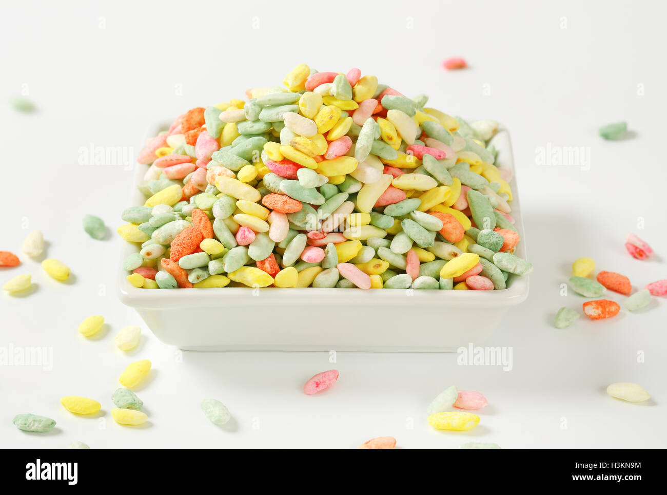 Sugar coated colored puffed rice in a bowl Stock Photo - Alamy