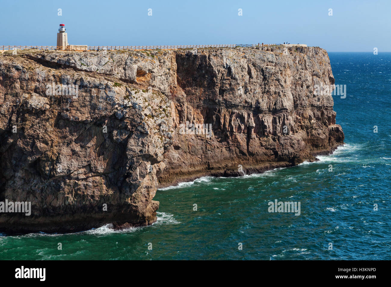 Rocky coast near Sagres, fortress Fortaleza de Sagres, Algarve, Portugal Stock Photo