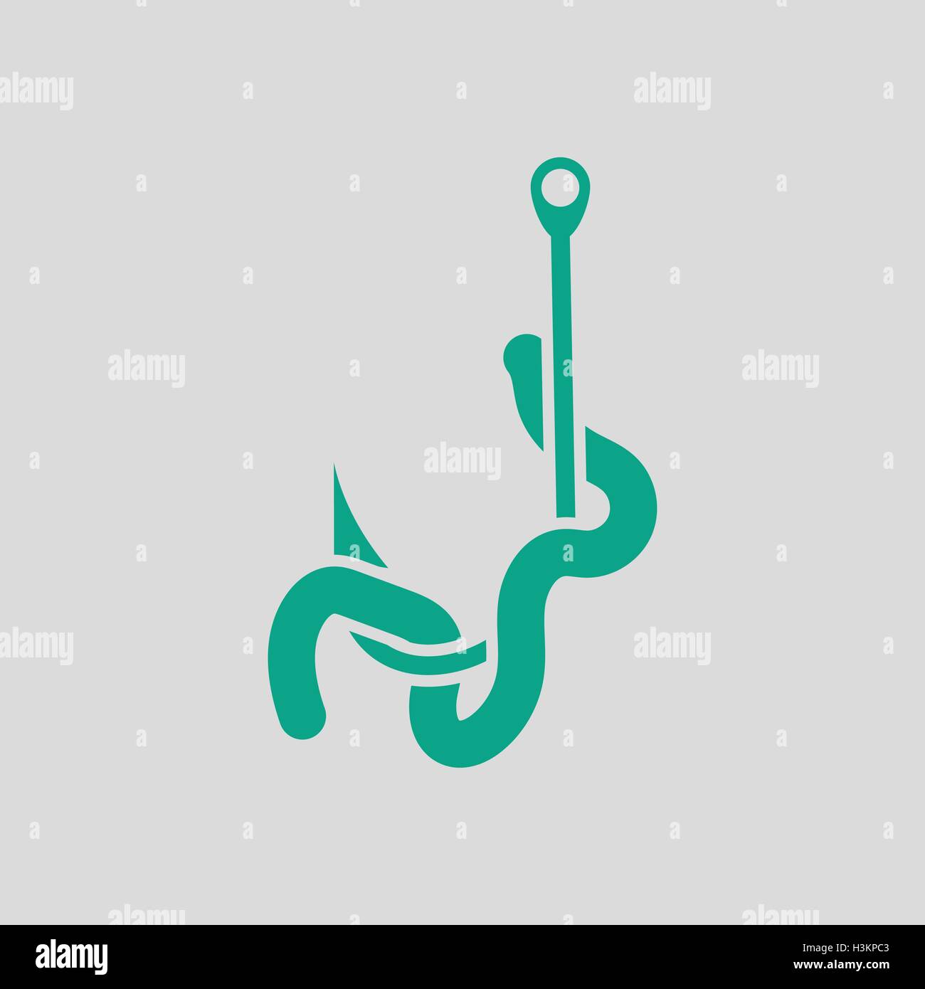 Icon of worm on hook. Gray background with green. Vector illustration. Stock Vector
