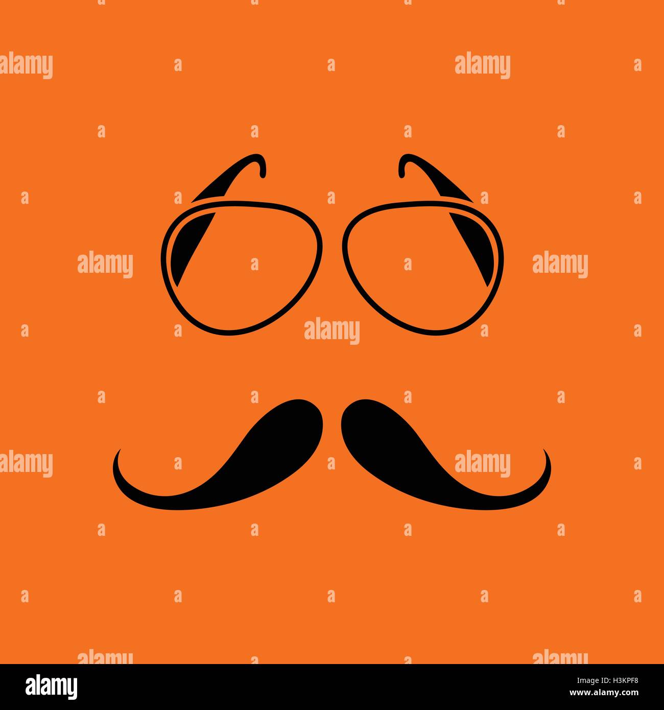 Glasses and mustache icon. Orange background with black. Vector