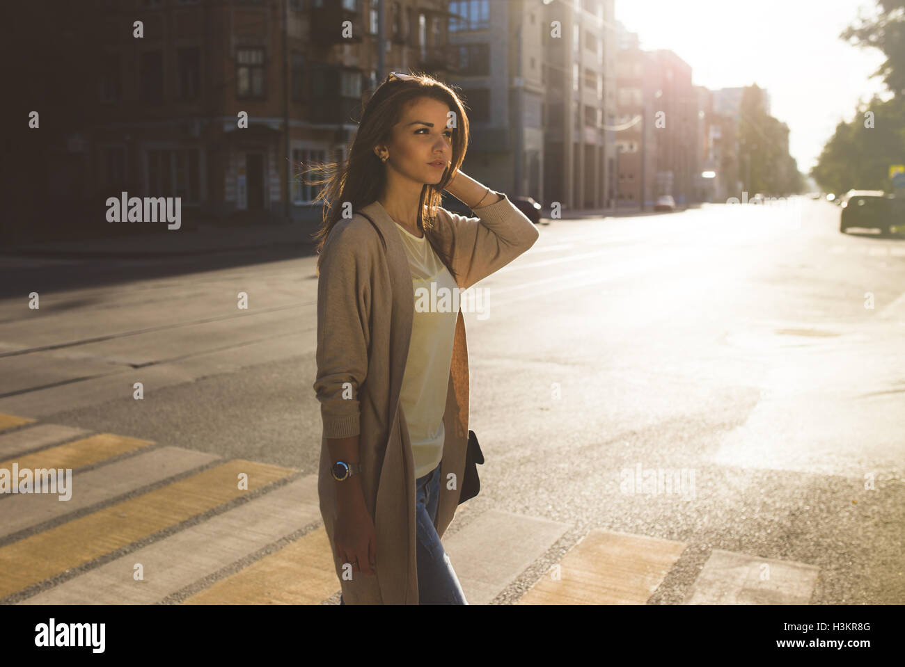 Portrait of beauty woman walking on the street Stock Photo - Alamy