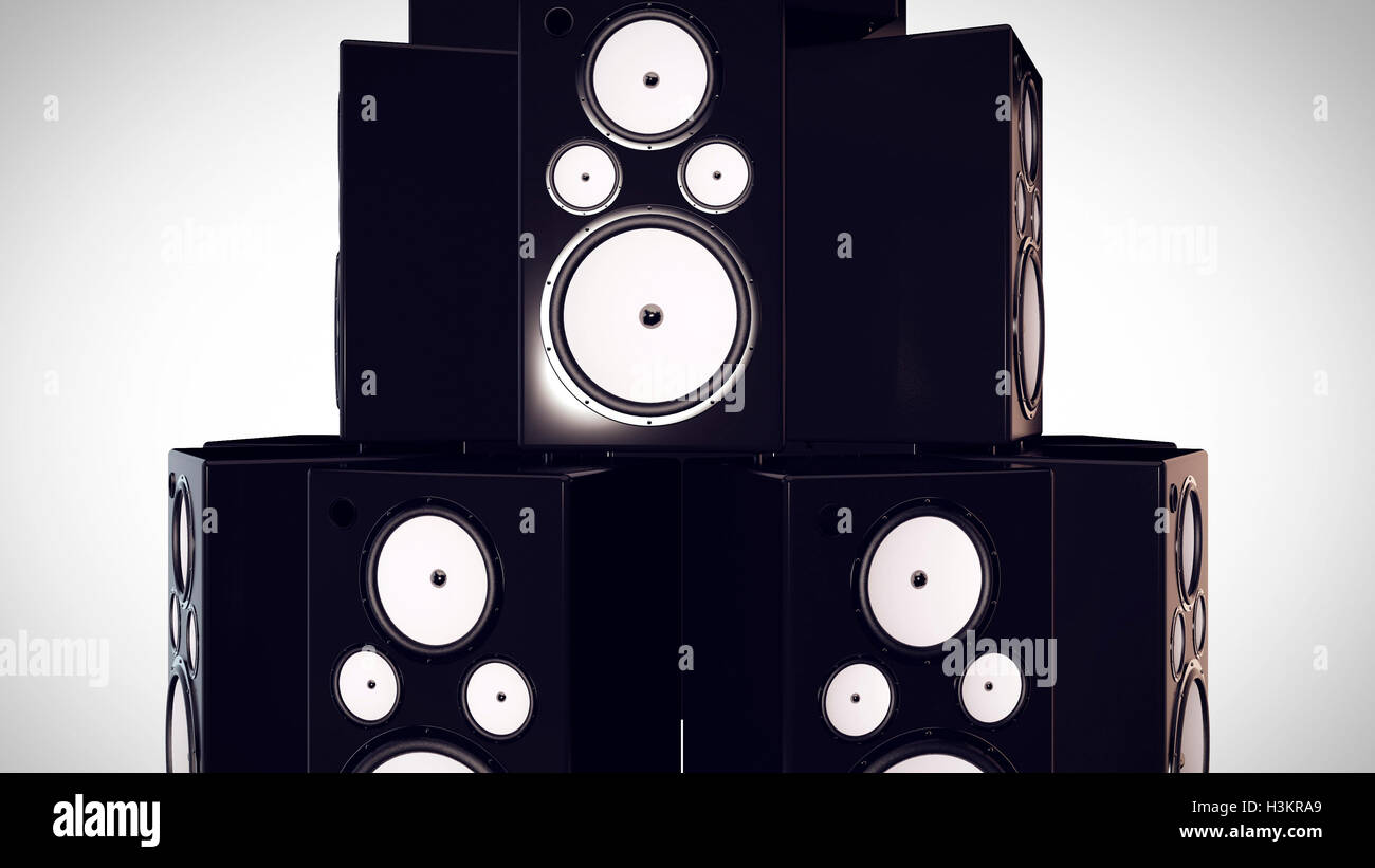 3D render of Thumping Bass Speakers. Concept. Stock Photo