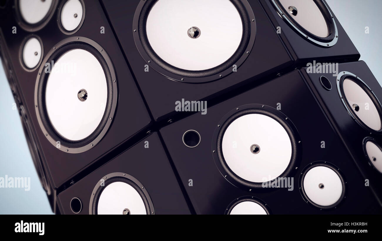 Hi fi audio stereo system sound speakers background Stock Photo